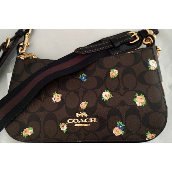 Coach Jes Baguette Brown w/Mini Roses Crossbody Small NWT C6823 Aug 2021 L Strap - Picture 13 of 13